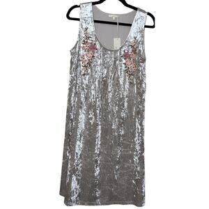 Mystree Crushed Velvet Embroidered A Line Shift Tank Dress 90s Y2K Sz Large NWT